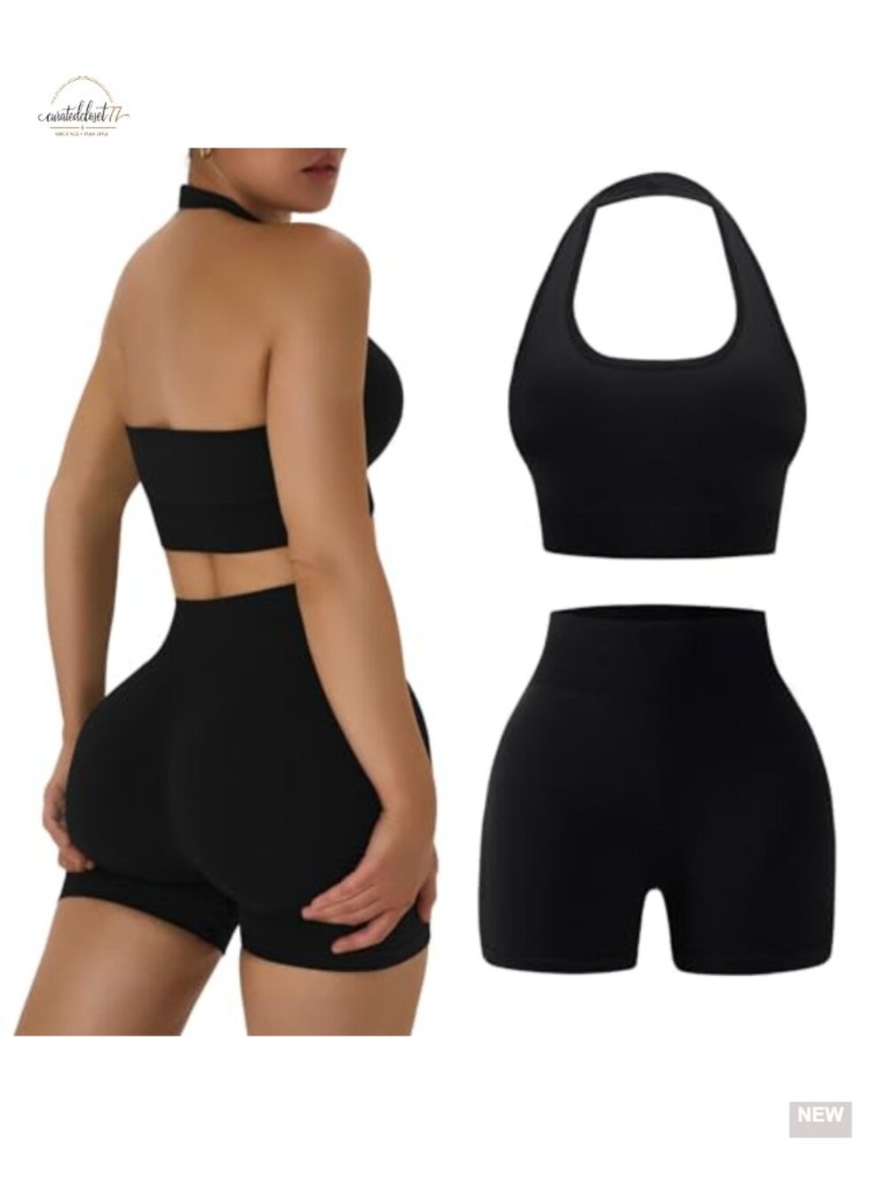 2 Piece Workout Set Seamless Racerback Sports Bra & Leggings Polyamide Elastane